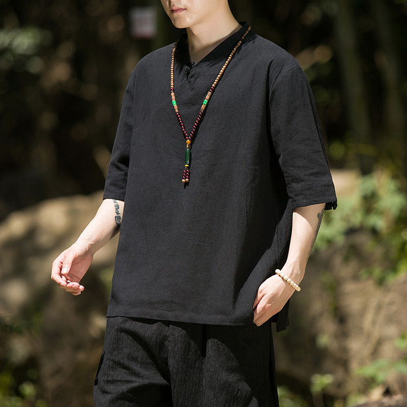 2024春夏新款风男装棉麻亚麻唐装汉服短袖T恤C229/T161/P45,男装T恤,电商C229-1