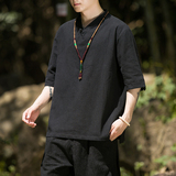 2024春夏新款风男装棉麻亚麻唐装汉服短袖T恤C229/T161/P45，男装T恤，电商C229-1