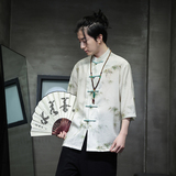 2024夏风男装竹子冰丝唐装汉服短袖五分袖T恤C229-Y1003-P70，男装衬衫，电商C229-1