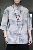 2024夏风男装印花唐装汉服短袖五分袖衬衫衬衣C229-Y1023-P68，男装衬衫，电商C229-1