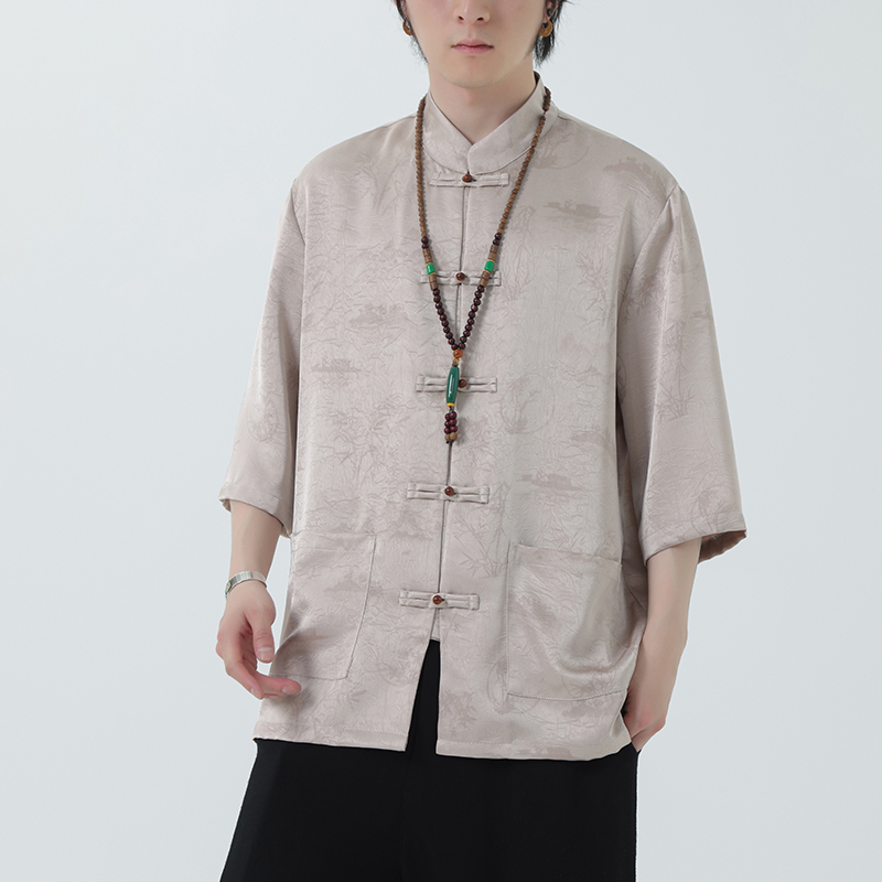 2024夏季风男装冰丝印花唐装汉服短袖衬衫衬衣C229-Y1021-P70，男装衬衫，电商C229-1