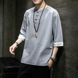 风男装棉麻亚麻刺绣唐装汉服短袖五分袖T恤男C229/T109/P45，男装T恤，电商C229-1