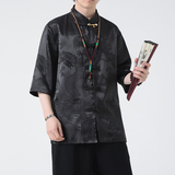2024春夏风男装金属盘扣唐装汉服短袖衬衫衬衣C229-Y1015-68，男装衬衫，电商C229-1