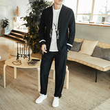 2024秋冬风男装棉亚麻刺绣唐装汉服套装两件套C229/TZ13/P75，男装休闲套装，电商C229-1