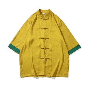 风男装冰丝唐装汉服盘扣中式短五分袖衬衫衬衣C229/Y981/P70图片