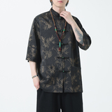2024夏风男装冰丝印花唐装短袖五分袖衬衫衬衣C229-Y1033-P70，男装衬衫，电商C229-1