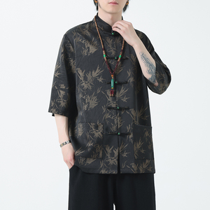 2024夏风男装冰丝印花唐装短袖五分袖衬衫衬衣C229-Y1033-P70图片