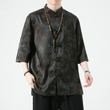 2024春夏新款风男装提花唐装汉服短袖衬衫衬衣C229/Y941/P65，男装衬衫，电商C229-1