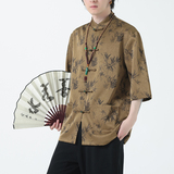 2024夏风男装冰丝印花唐装短袖五分袖衬衫衬衣C229-Y1033-P70，男装衬衫，电商C229-1
