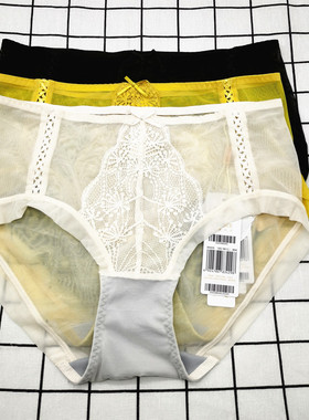 美思新款内裤中高腰收腹提臀性感速干蕾丝边纯色舒适平角裤D0429
