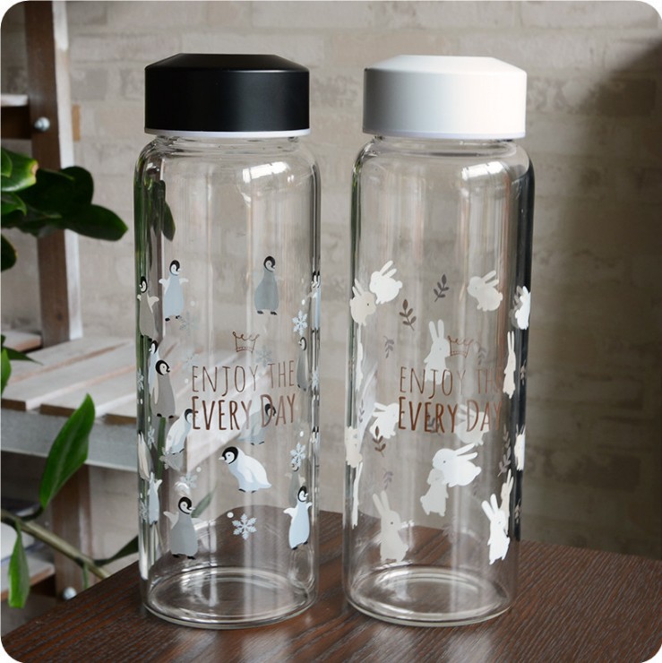 韩版兔子玻璃杯便携小清新女生创意潮流夏天可爱萌网红水杯500ml