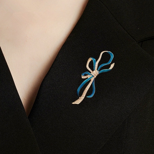 中古翠法丽蝴蝶结蓝色胸针vintage珐琅胸花大衣复古别针外套配饰