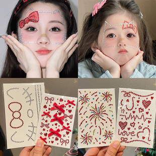 儿童妆容贴可爱猫咪脸贴女脸贴水钻手工创意脸部贴纸亮片女孩饰品