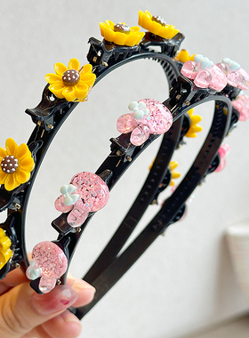 夏天儿童编发发箍小女孩可爱造型太阳花草莓夹子头箍简约可爱发卡