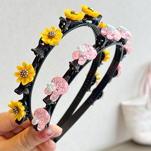 夏天儿童编发发箍小女孩可爱造型太阳花草莓夹子头箍简约可爱发卡