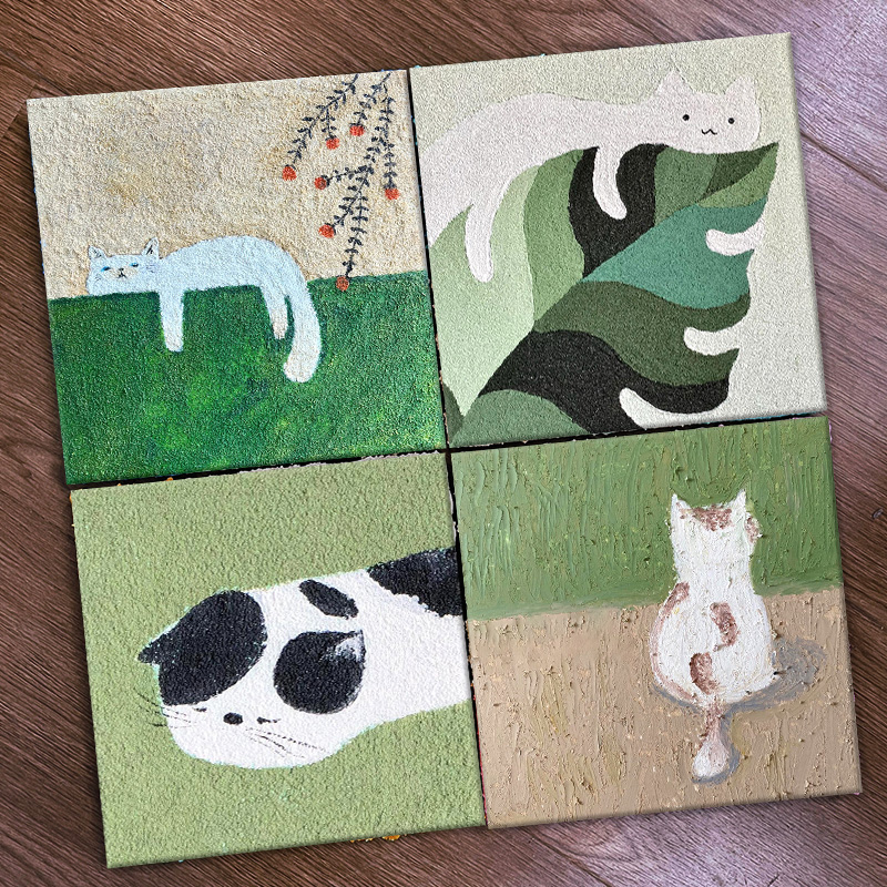 猫咪卡通石英砂肌理画diy数字油画可爱简约ins风全套材料组合装饰图片