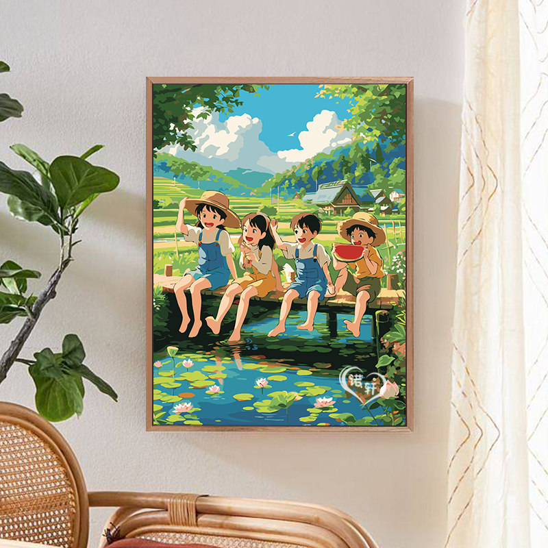 宫崎骏风童年治愈数字油画手工绘丙烯diy填色油彩画 解压填充挂画,家居饰品,DIY/数字油画,淘宝优惠券,粉丝福利购,淘宝优惠卷