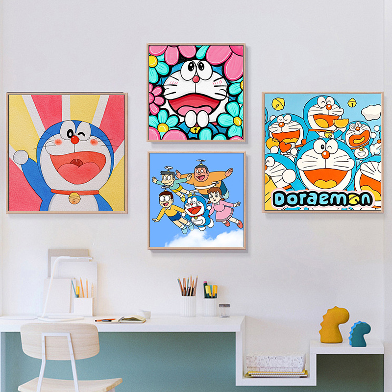 丙烯卡通数字油画哆啦A梦机器猫