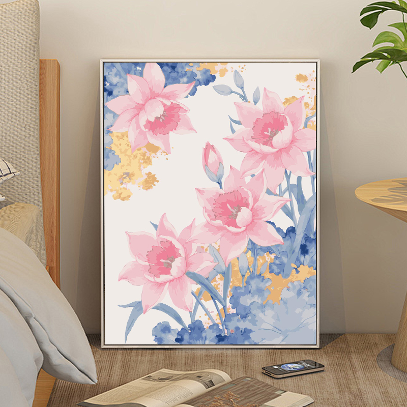 花卉唯美复古风DIY手绘数字油画房间布置客厅背景卧室床头装饰画图片