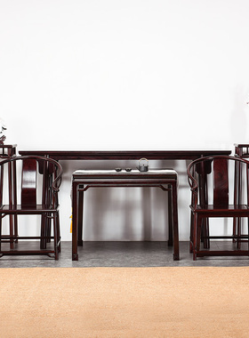 赞比亚血檀中堂六件套新中式红木玄关桌实木条案非洲小叶紫檀供桌