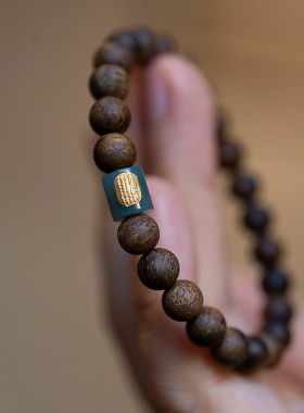 天然A货蓝水翡翠桶珠五条经文财运手串搭配奇楠沉水级6mm沉香手链