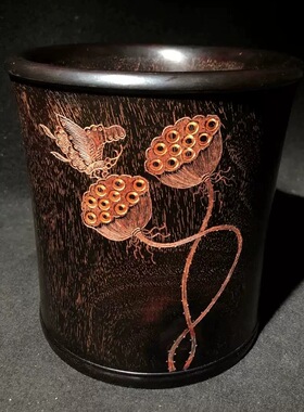 小叶紫檀笔筒送礼礼物雕刻办公桌面创意摆件实木复古收纳盒红木头