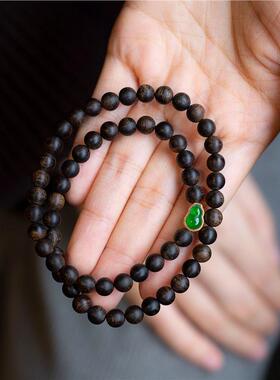 天然奇楠沉香佛珠手串帝王绿翡翠葫芦手链文玩双圈小米珠项链小众