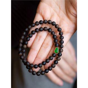 天然奇楠沉香佛珠手串帝王绿翡翠葫芦手链文玩双圈小米珠项链小众