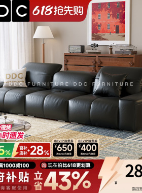DDC真皮沙发意式客厅直排像素黑色全青皮沙发2026新款横厅皮沙发