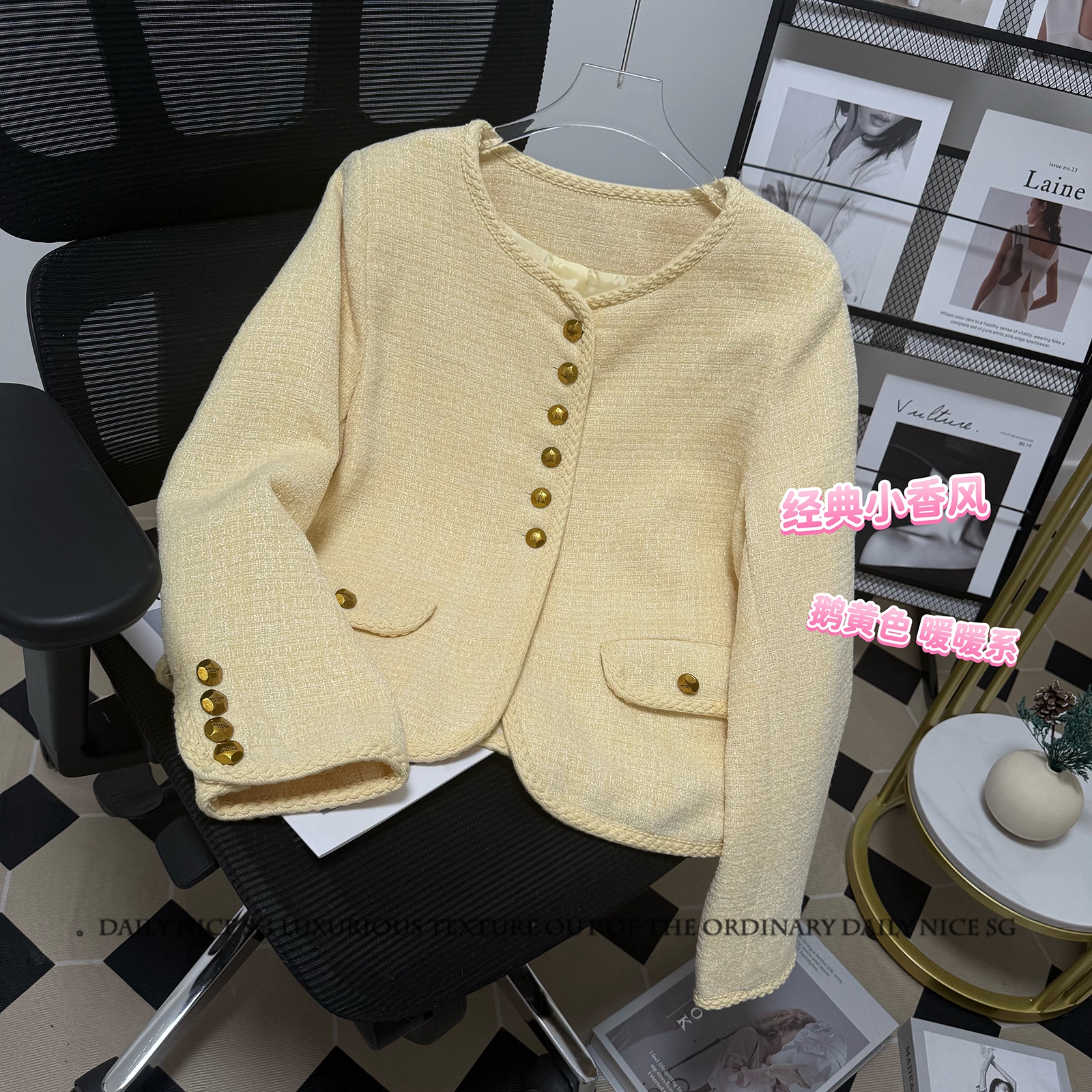 气质圆领设计感单排扣显瘦小外套