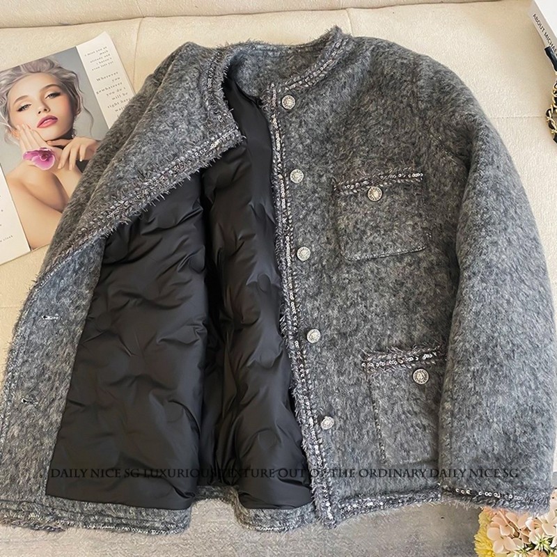 冬季新款法式亮片小香风气质羽绒内胆长袖毛呢轻奢加厚外套女上衣,女装/女士精品,短外套,淘宝优惠券,粉丝福利购,淘宝优惠卷