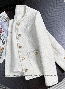 2025新款小香风金丝边单排扣时尚气质圆领显瘦短款小外套女士外搭