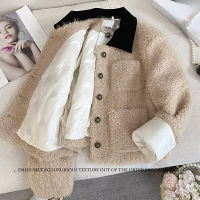 丝绒娃娃领羽绒加厚短款外套上衣