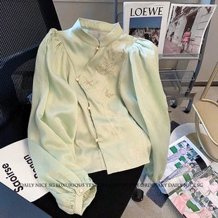 2026新款 中古刺绣设计感小众显白显瘦长袖 打底衬衫 女内搭衬衣 法式