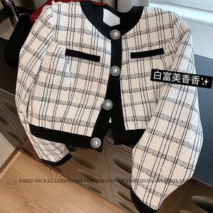 显瘦长袖 小外套女外搭上衣 气质撞色小香风单排扣短款 2026春秋新款