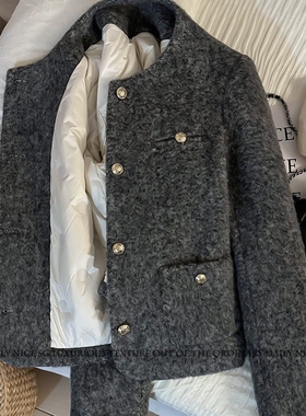 冬季新款洋气长袖显瘦羽绒内胆加厚轻奢气质毛呢小香风外套女上衣