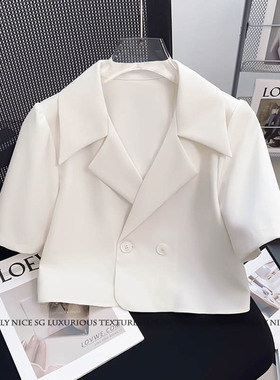夏季新款洋气小香风气质短款显瘦短袖冰丝小西装外套女薄西服外搭