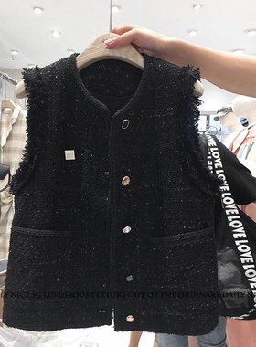 新款法式小众设计感小香风气质粗纺亮丝显瘦小马甲外套女马夹外搭