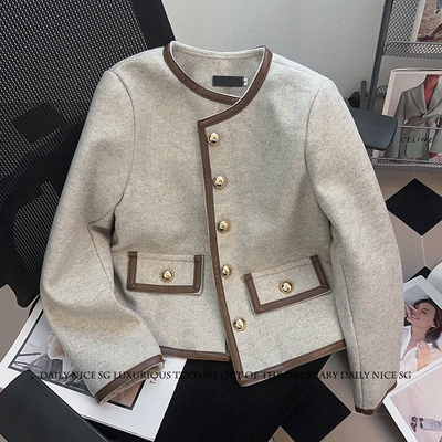 秋冬新款洋气百搭小香风单排扣长袖短款呢子加棉显瘦小外套女外搭