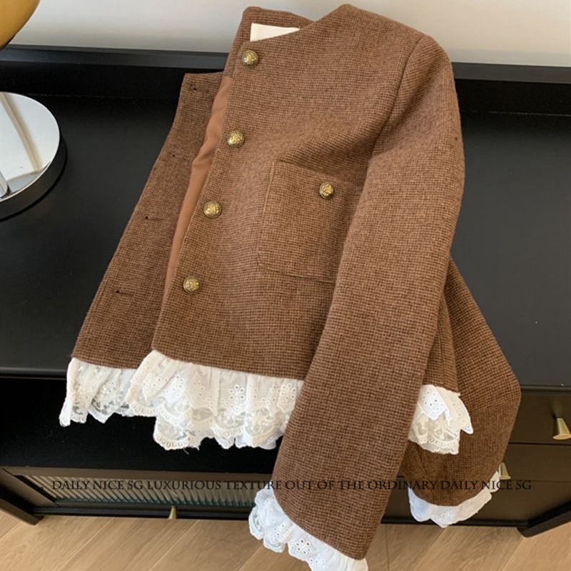 法式洛丽塔蕾丝花边拼接小外套女