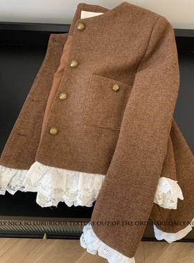 2025秋季新款法式洛丽塔蕾丝花边拼接休闲百搭显瘦小外套女士外搭