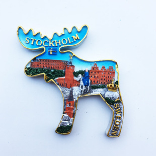 瑞典斯德哥尔摩创意旅游纪念装饰工艺品立体麋鹿磁性冰箱贴伴手礼