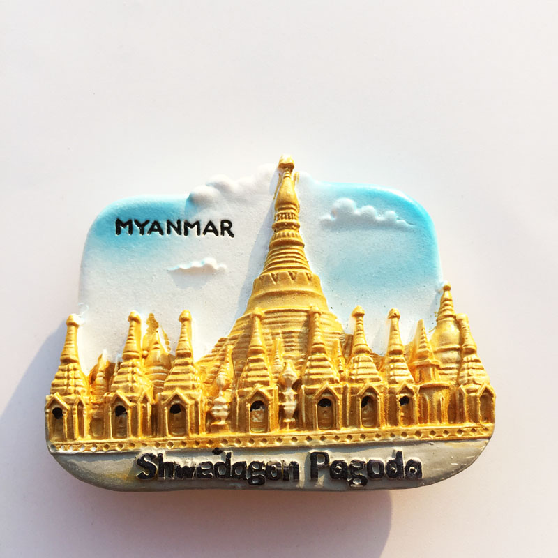 缅甸联邦共和国仰光大金寺立体手工彩绘工艺品旅游纪念磁铁冰箱贴-封面
