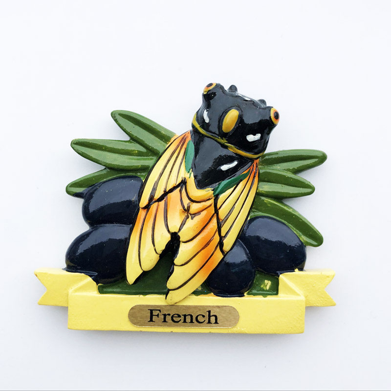 法国创意立体橄榄和蝉旅游纪念装饰工艺品留言帖礼物磁铁冰箱贴