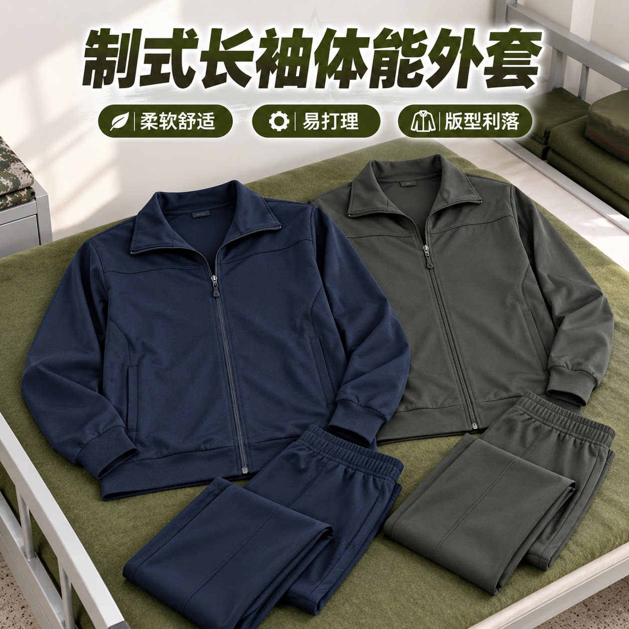 新款长袖体能训练服套装春秋拉链外套速干透气冬季跑步体能服长裤