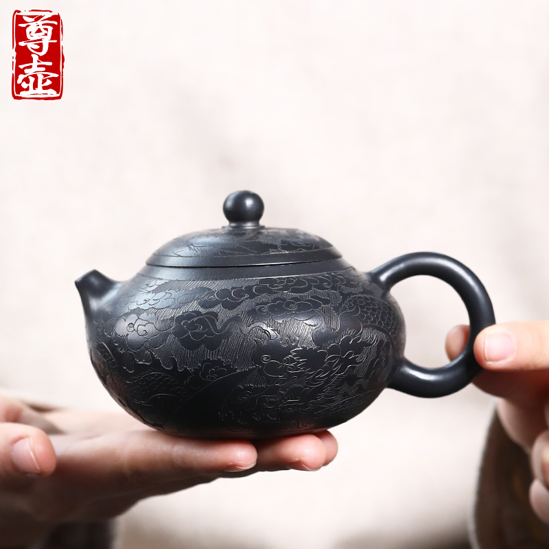 宜兴纯全手工黑泥文旦紫砂壶小品泡茶壶单人家用陶瓷功夫茶具套装