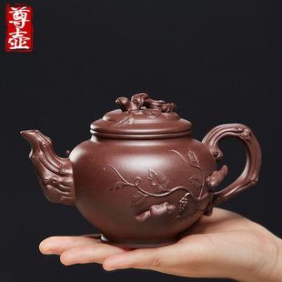 尊壶宜兴松鼠葡萄紫砂壶纯全手工原矿紫泥大茶壶单壶名家正宗茶具