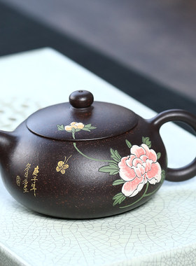 宜兴纯全手工紫砂壶名家正宗黑金砂玉乳扁腹西施壶小茶壶单人茶具