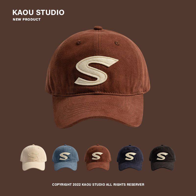 高品质磨毛简约百搭s字母鸭舌帽韩版网红宽檐显脸小情侣款棒球帽
