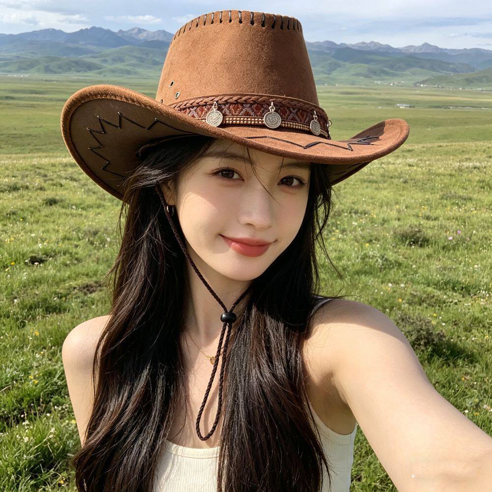 民族风复古藏族爵士西部牛仔帽户外女旅游防晒遮阳帽骑士帽子男女